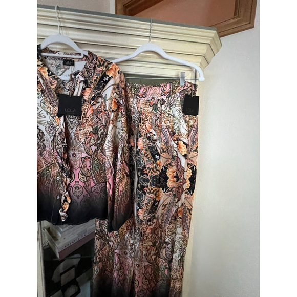 NWT Women's LOLA Multicolor & Black Paisley Print Pants Set, Size M - Picture 3 of 13